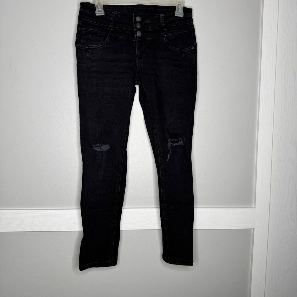 Roadrunner Apparel Jeans Womens 7 Black Distressed High Waist Ankle Zip Skinny